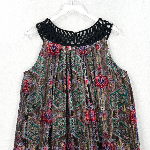 ANTHROPOLOGIE MOULINETTE SOEURS Velvet Burnout Dress Large Black Print Swing - Picture 7 of 16